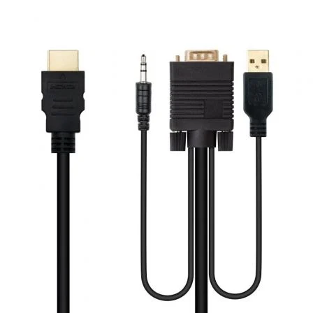 Nanocable Cable Conversor HDMI a VGA + Audio + USB, 1.8 m, Negro